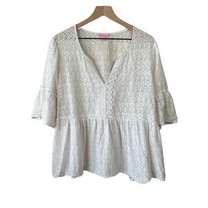 Lilly Pulitzer Resort White Diamond Geo Lace Inez Blouse / Women’s Size XL